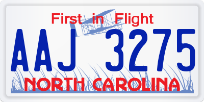 NC license plate AAJ3275