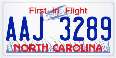 NC license plate AAJ3289