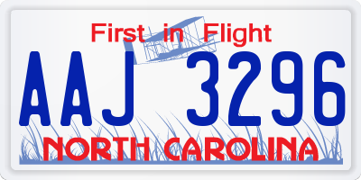 NC license plate AAJ3296