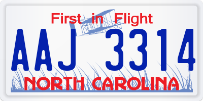 NC license plate AAJ3314