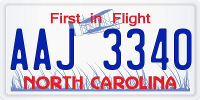NC license plate AAJ3340