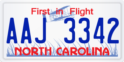 NC license plate AAJ3342