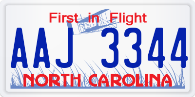 NC license plate AAJ3344