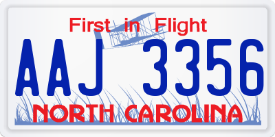 NC license plate AAJ3356