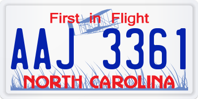NC license plate AAJ3361