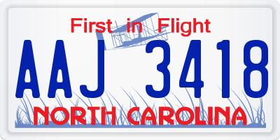 NC license plate AAJ3418
