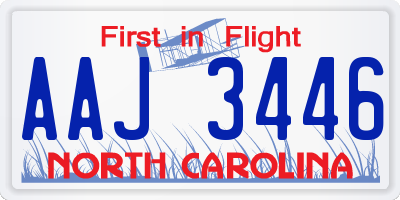 NC license plate AAJ3446