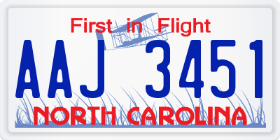 NC license plate AAJ3451