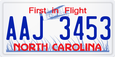 NC license plate AAJ3453