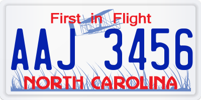 NC license plate AAJ3456