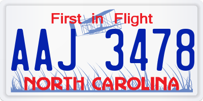 NC license plate AAJ3478