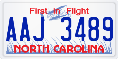 NC license plate AAJ3489