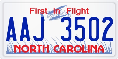NC license plate AAJ3502
