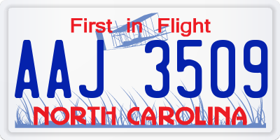 NC license plate AAJ3509