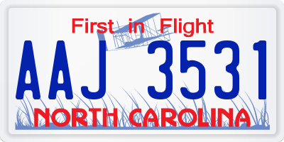 NC license plate AAJ3531