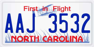 NC license plate AAJ3532