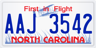 NC license plate AAJ3542