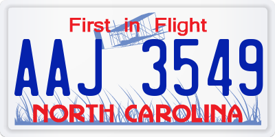 NC license plate AAJ3549