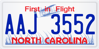 NC license plate AAJ3552