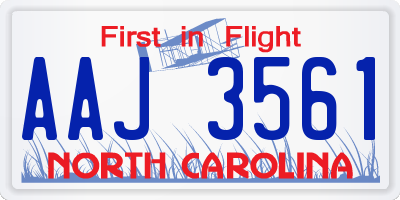 NC license plate AAJ3561