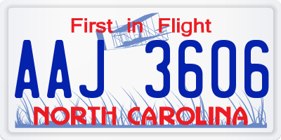 NC license plate AAJ3606