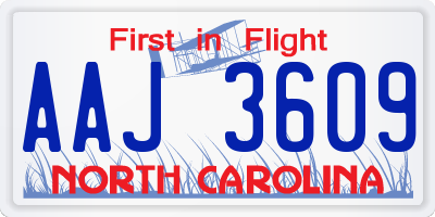NC license plate AAJ3609