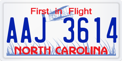 NC license plate AAJ3614