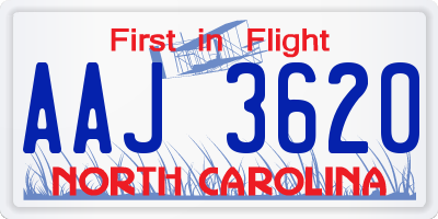 NC license plate AAJ3620