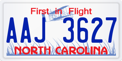 NC license plate AAJ3627