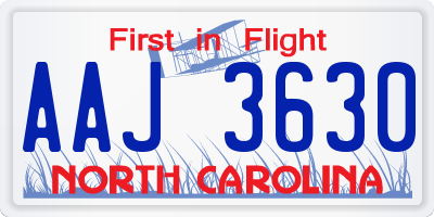 NC license plate AAJ3630