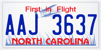 NC license plate AAJ3637