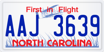 NC license plate AAJ3639