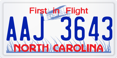 NC license plate AAJ3643