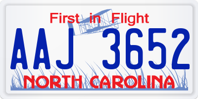 NC license plate AAJ3652