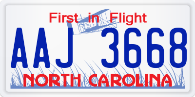 NC license plate AAJ3668