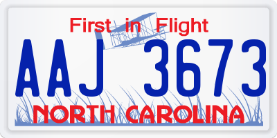 NC license plate AAJ3673