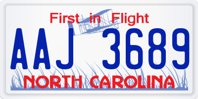 NC license plate AAJ3689