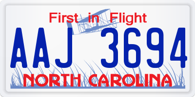 NC license plate AAJ3694