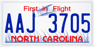 NC license plate AAJ3705