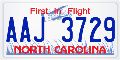 NC license plate AAJ3729