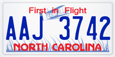 NC license plate AAJ3742