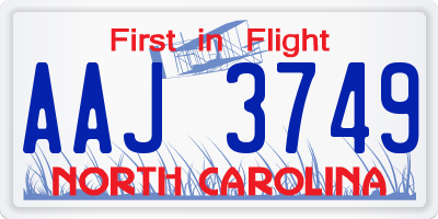 NC license plate AAJ3749