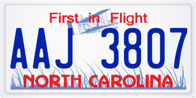 NC license plate AAJ3807