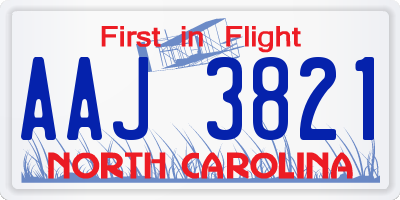 NC license plate AAJ3821