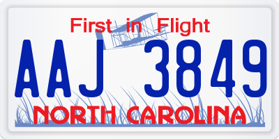 NC license plate AAJ3849