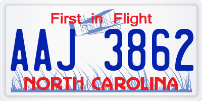 NC license plate AAJ3862