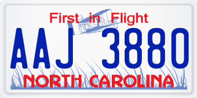 NC license plate AAJ3880
