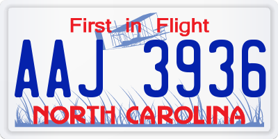 NC license plate AAJ3936