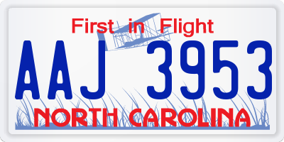 NC license plate AAJ3953