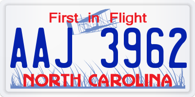 NC license plate AAJ3962